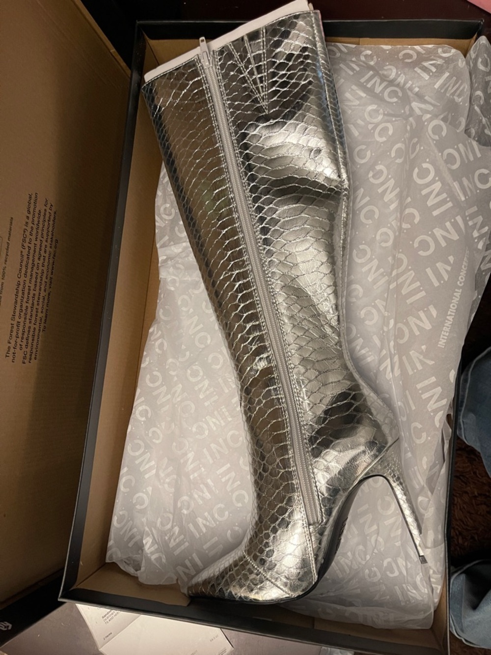 Silver Snake-Texture Over-the-Knee Stiletto Boot - Picture 1 of 4